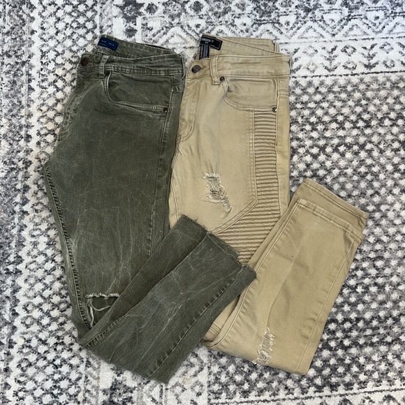 Zara Other - BUNDLE Zara army green & Forever 21 Men Khaki distressed denim
